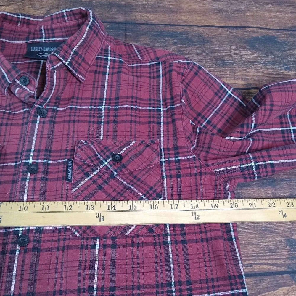 Harley Davidson Long Sleeve Button Up Flannel Shirt Men's Medium‎ Red Plaid